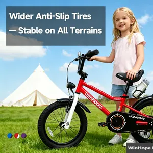 WINHOPE Starlight Kids’ Bicycle for Ages 2–9 | 12–18 inch with training wheels, front light, mudguards, water bottle holder | 95% preassembled, dual brakes, adjustable seat/handlebar