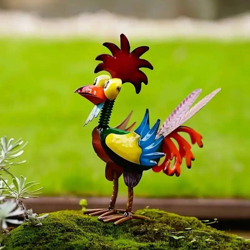 Metal-Rooster Outdoor Statue, Multi-color Animal Art Courtyard Decoration, Tabletop Ornaments Statue Decoration Crafts, Garden Accessories for Outdoor Lawn, Courtyard, Garden Sculptures Statues, Outdoor Garden Accessory
