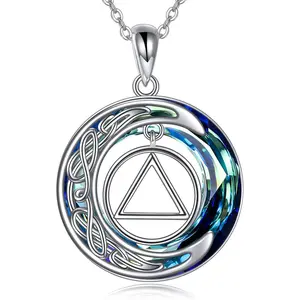 Necklace Sterling Silver Alcoholics Anonymous Recovery Symbol Necklace Crescent Crystal AA Sobriety Jewelry for Women Men