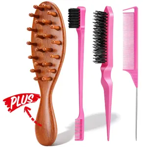 4 Counts Hair Styling Comb Set, Teasing Brush, Rat Tail Comb, Edge Loc Brush for Dreads, Brush for Edge and Back Brushing, Combing, Sleeking & Braiding Hair for Women and Girls