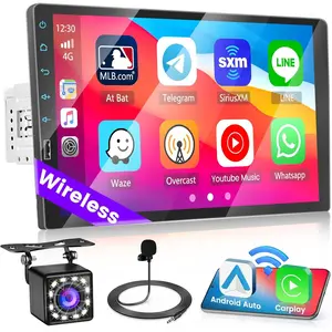9 Inch Single Din Wireless Carplay Radio with Bluetooth, Touchscreen Wireless Android Auto Car Stereo with Mirror Link FM Radio Backup Camera Microphone
