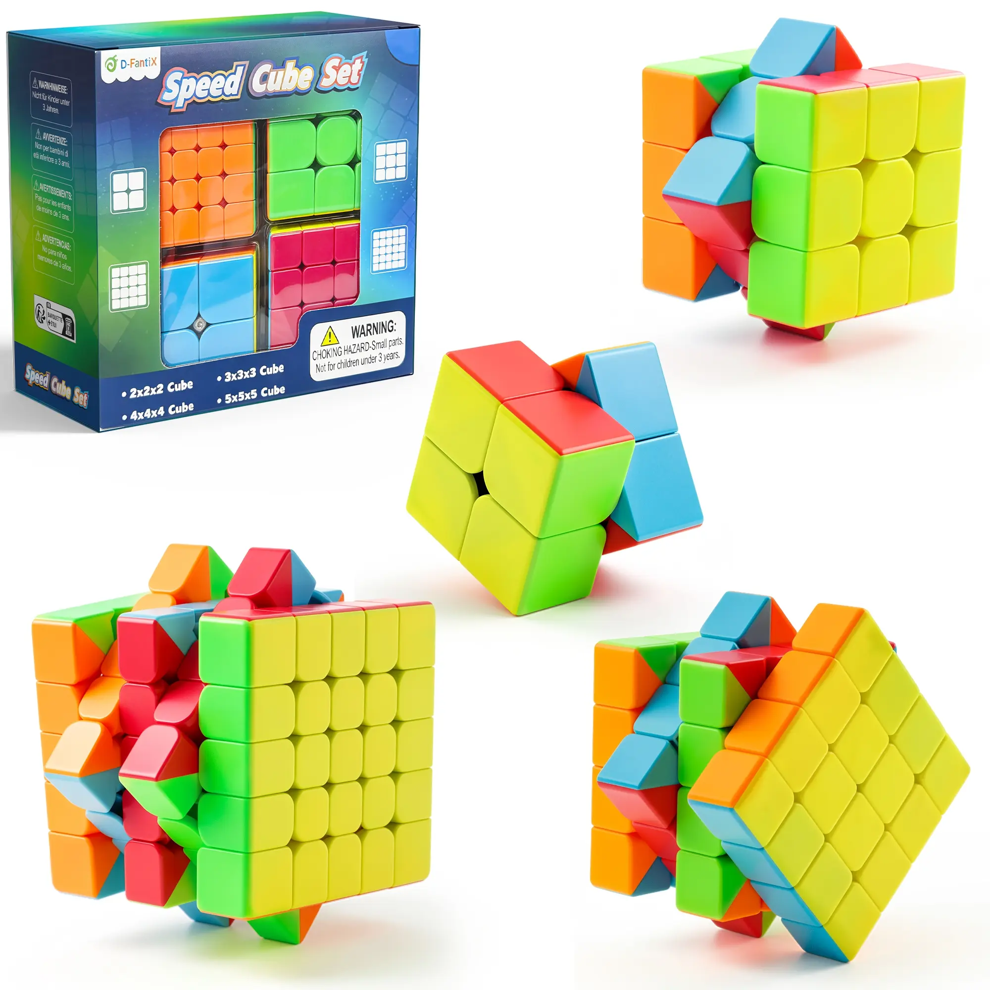 Stickerless Frosted Speed Cube Set (2x2, 3x3, 4x4, 5x5) - Easy Turning, Excellent Stability Puzzle Cube with Carrying Handle, All Ages Stress Relief Fidget & Brain Teaser Toys, Birthday Gift Stocking Stuffers