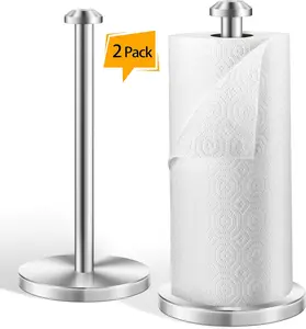 2 Pack Paper Towel Holder, Stainless Steel Paper Towel Holder Countertop,Paper Towel Stand for Kitchen, Bedroom, Bathroom Pad Sliver