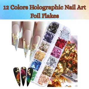 CHRISTMAS GIFT  Holographic Nail Art Foil Flakes Sparkly Ultra Thin Metallic Glitter Foils for Acrylic Nails 3D DIY Nail Art Decorations Laser Nail Sequins for Women & Girls Manicure Design