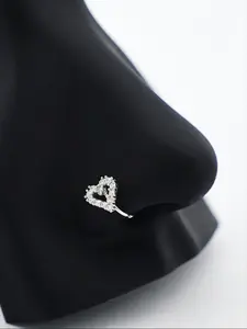 Shiny Heart Nose Ring Fully Encrusted Zirconia Hypoallergenic Earrings Heart Shape Body Piercing Jewelry for Women