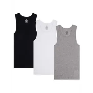 3 Pack Men's 100% Cotton Wife Beater A-Shirts Undershirt Plain Ribbed Tank Top Fabric Menswear Socks Stretch