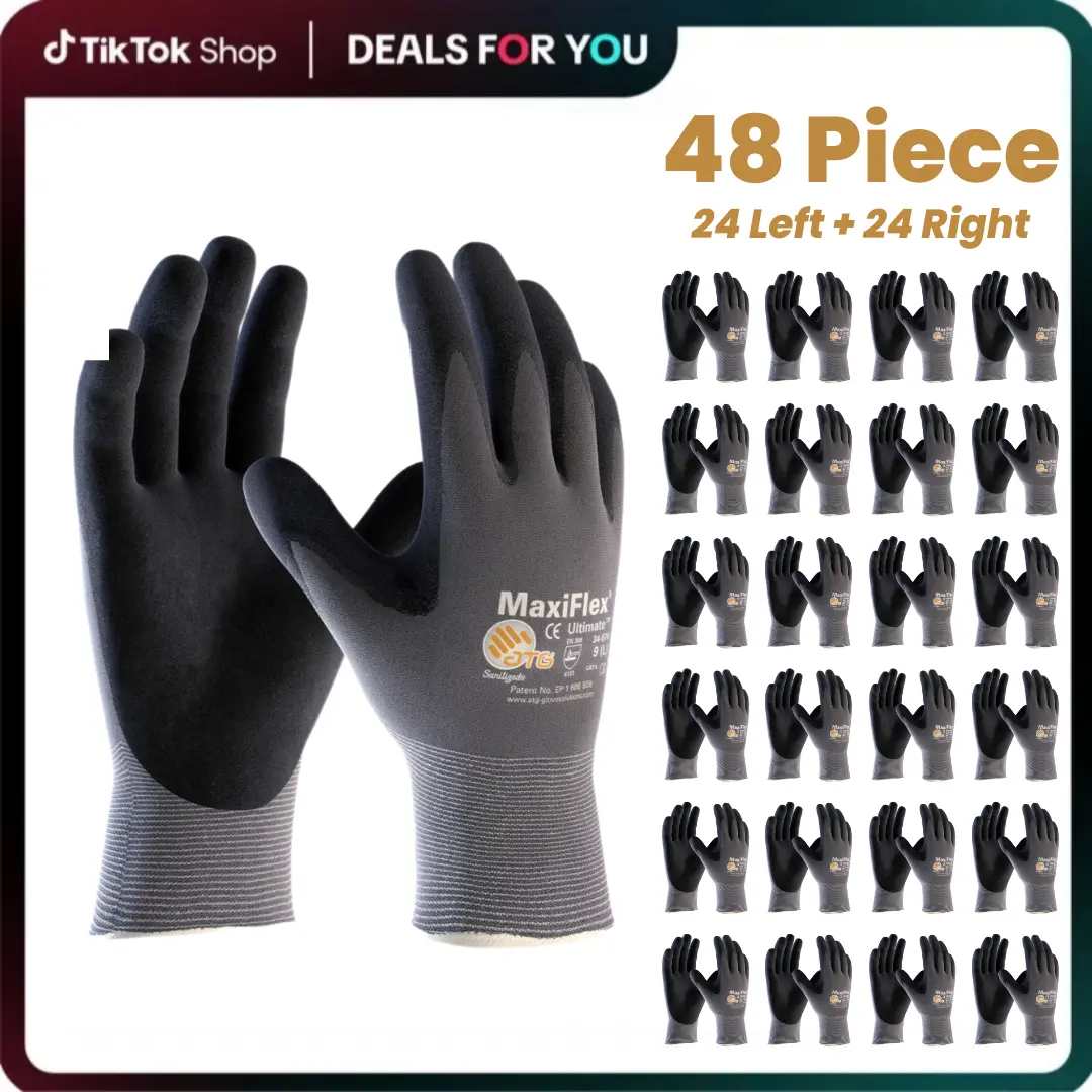 6 - 12 - 24 Pairs MaxiFlex Work Gloves – Guantes Para Trabajo MaxiFlex – Micro-Foam Nitrile Coated – Breathable, Durable, Anti-Slip for Construction, Gardening