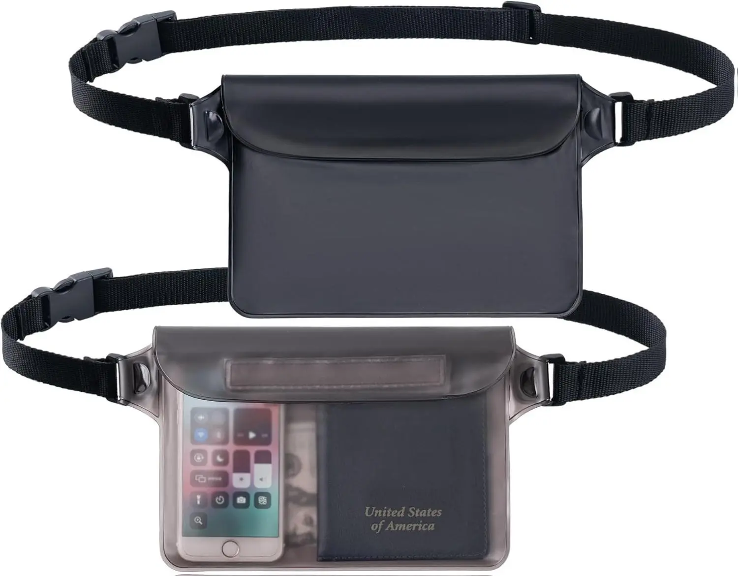 2-Pack Waterproof Pouch, Transparent PVC Belt Bag with Adjustable Buckle Strap, Lightweight & Touch Screen Friendly for Swimming, Surfing, Kayaking, Pvc Material, Triple Waterproofing, Do Not Wash, Snorkeling, Fishing