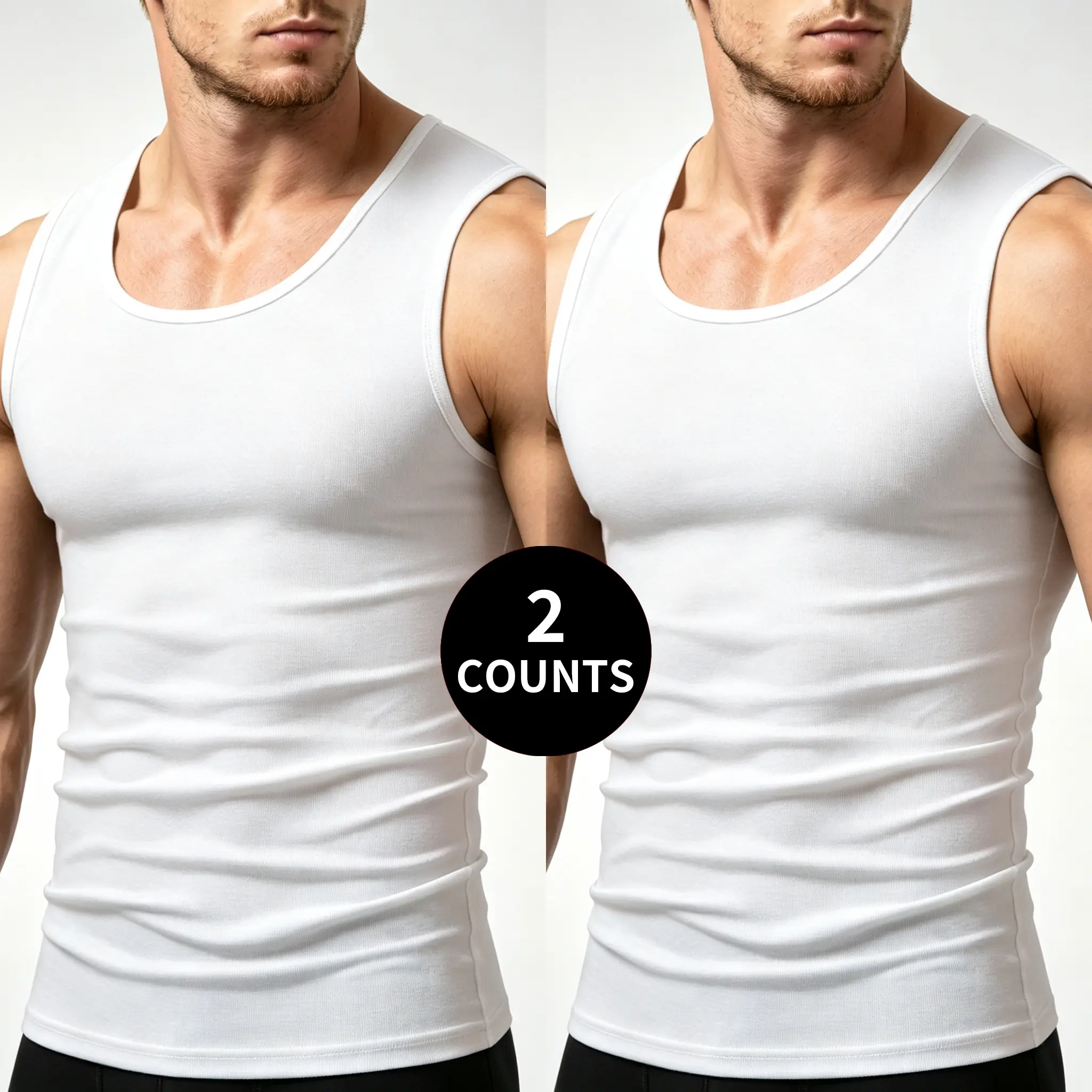 2 Pack Men Solid Sleeveless Tank Tops Soft Stretchy Ribbed Undershirts Everyday Running Fitness Casual Vest