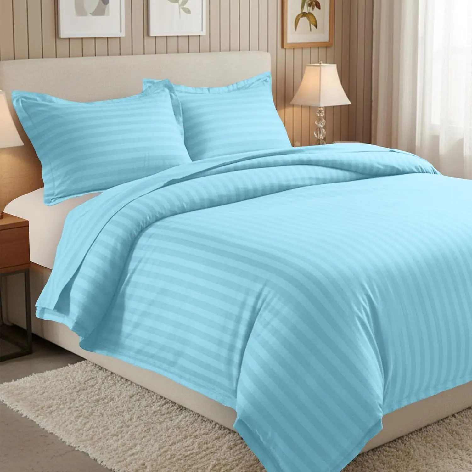 Mocassi 3-Piece Stripe Duvet Cover Set - 1800 Thread Count Hotel Premier, Breathable, Durable, Silky-Smooth Finish, Easy to Remove, Fade Resistant, Machine Washable Bedding Set