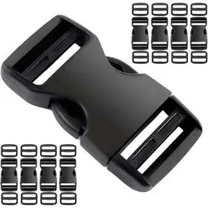 8 Set 1 inch Quick Side Release Buckles for Straps, with 16 Pcs Slide Clips, Plastic Buckle Clips Belt Buckle for Nylon Webbing Straps, Belt Buckles for Dog Collars