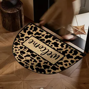 Leopard Print Welcome Mat, Soft Rug, Decorative Rug, Animal Print Rug, Half Round Indoor Outdoor Door Mat, Home Entrance Hallway Decoration, Leopard Print Rugs