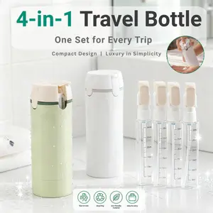 4-in-1 Travel Dispenser Bottle for Toiletries Portable Cosmetic Shampoo Storage Lotion Compact Plastic Container Wholesale Easy Press Smooth Flow  Bottle, Travel Essentials