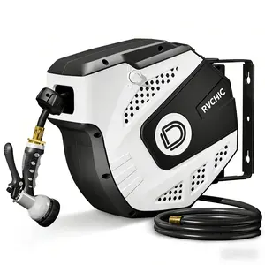 Retractable Hose Reel 33FT Garden Water Hose Reel with 9-Pattern Spray Nozzle, 180° Swivel Bracket Wall Mounted, Auto Rewind, Lock Any Length, Slow Return System for Yard Patio Car Wash