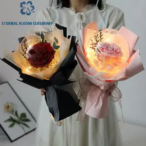 ETERNAL BLOOM CERENOMY Handcrafted Preserved Blue Rose Bobo Ball Mini Bouquet, Decorative Preserved Flower for Anniversaries, Birthdays, Decor, Plants, Gift, Flower Bouquet, Ornaments