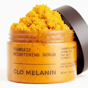 Glo Melanin Turmeric Brightening Scrub for Hyperpigmentation and Exfoliation, w/ Sea Salt & Vitamin E, 200ml
