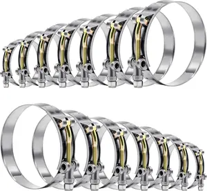14 count 7 Sizes T-Bolt Hose Clamps, 304 Stainless Steel Turbo Intake Intercooler Clamp,Working Range 32-91mm for " Hose ID, Radiator Hose Clamps Assortment Set