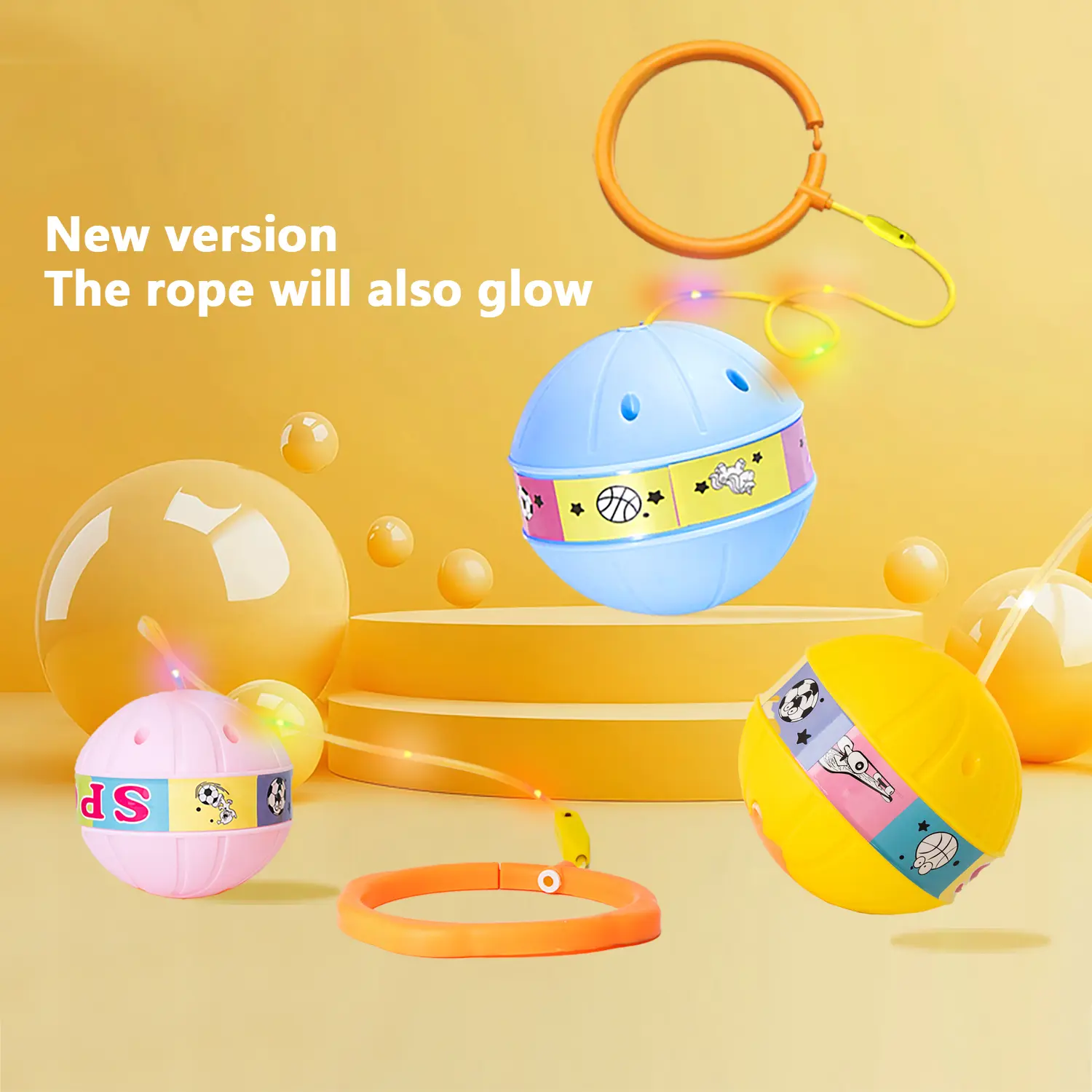 New Version Multifunction Rubber Bouncing Ball Toy with Colorful Lights, Durable Competitive Multiplayer Sports Game for Indoor/Outdoor Footwork Exercise, Gift for Boys & Girls Aged 6-10