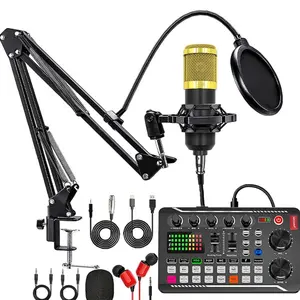 Safring Podcast usb rechargeable Microphone Bundle, BM-800 Condenser Mic with Live Sound Card Kit, Podcast Equipment Bundle with Voice Changer and Mixer Functions for PC Smartphone Studio Recording & Broadcasting Podcasting