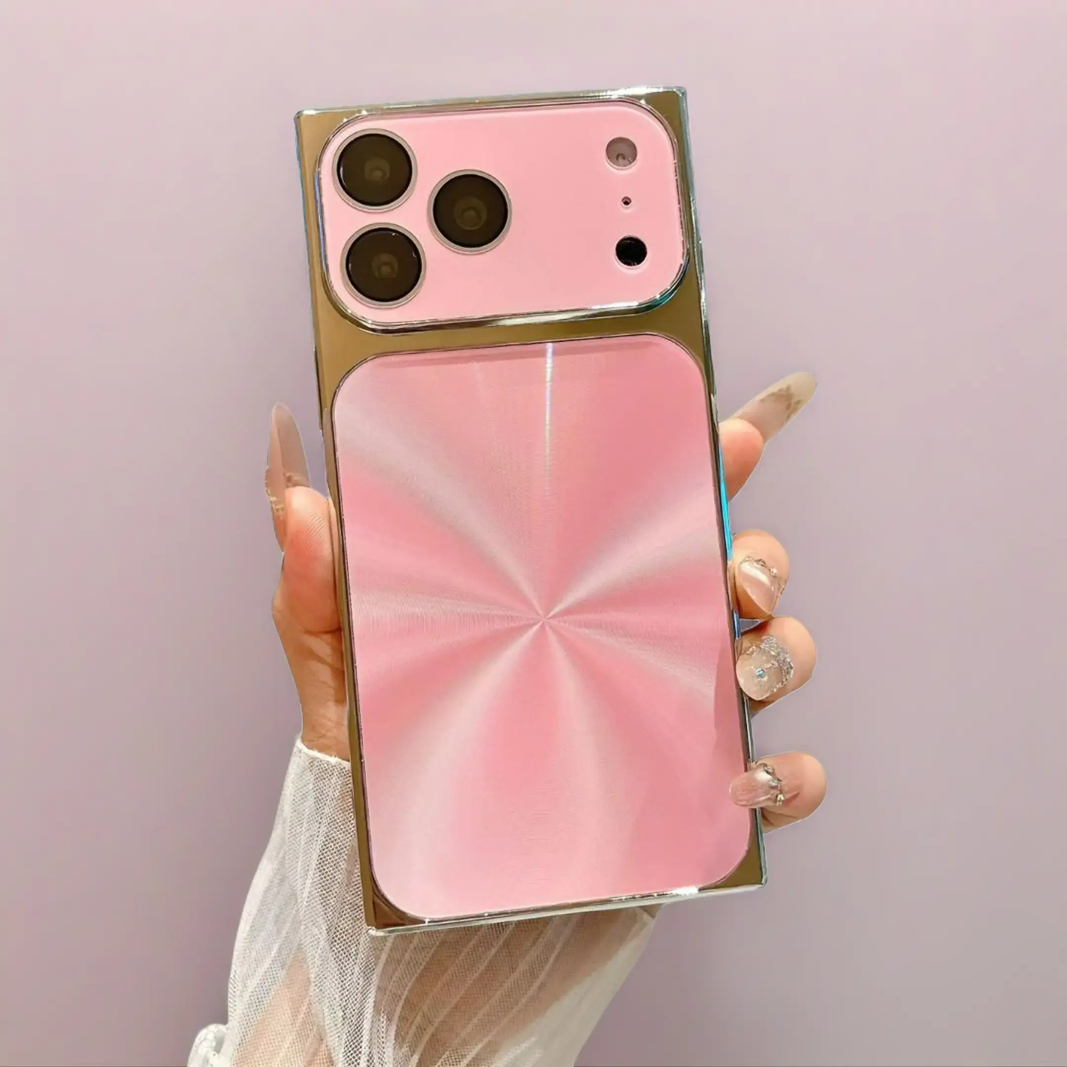 AURORA Square CD-Design Printed Customized Acrylic Casing for iPhone 13-16 Pro, 17 Pro Max - Shockproof Anti-Drop Soft Flush Mount Decorative Smartphone Protector, Stylish Orange Pattern, Full Protection Cellphone Accessory for iPhone Series