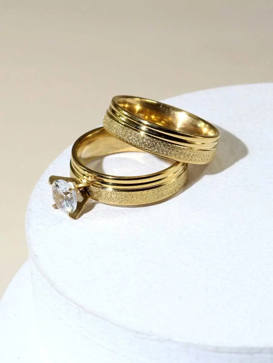 1 Pair Stainless Steel Couple Rings with Sandblast Texture – Matching Wedding, Promise & Anniversary Rings