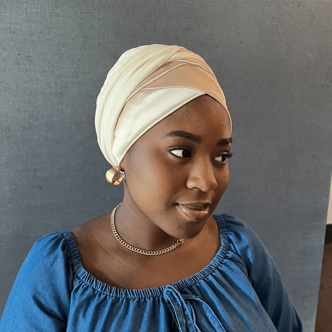 Champagne Satin Hybrid Turban Wrap