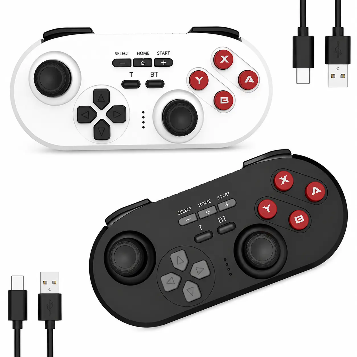 MOVONE 2-Pack Wireless Gaming Controllers (Gamepads) - Compatible with Nintendo Switch Series, PC, Steam Deck, iOS, Android Phones - 6-Axis Gyroscopic Axis, Dual Vibration, Turbo, Ergonomic Grip, Auto Sleep/Wake, Black & White Set for Video Games