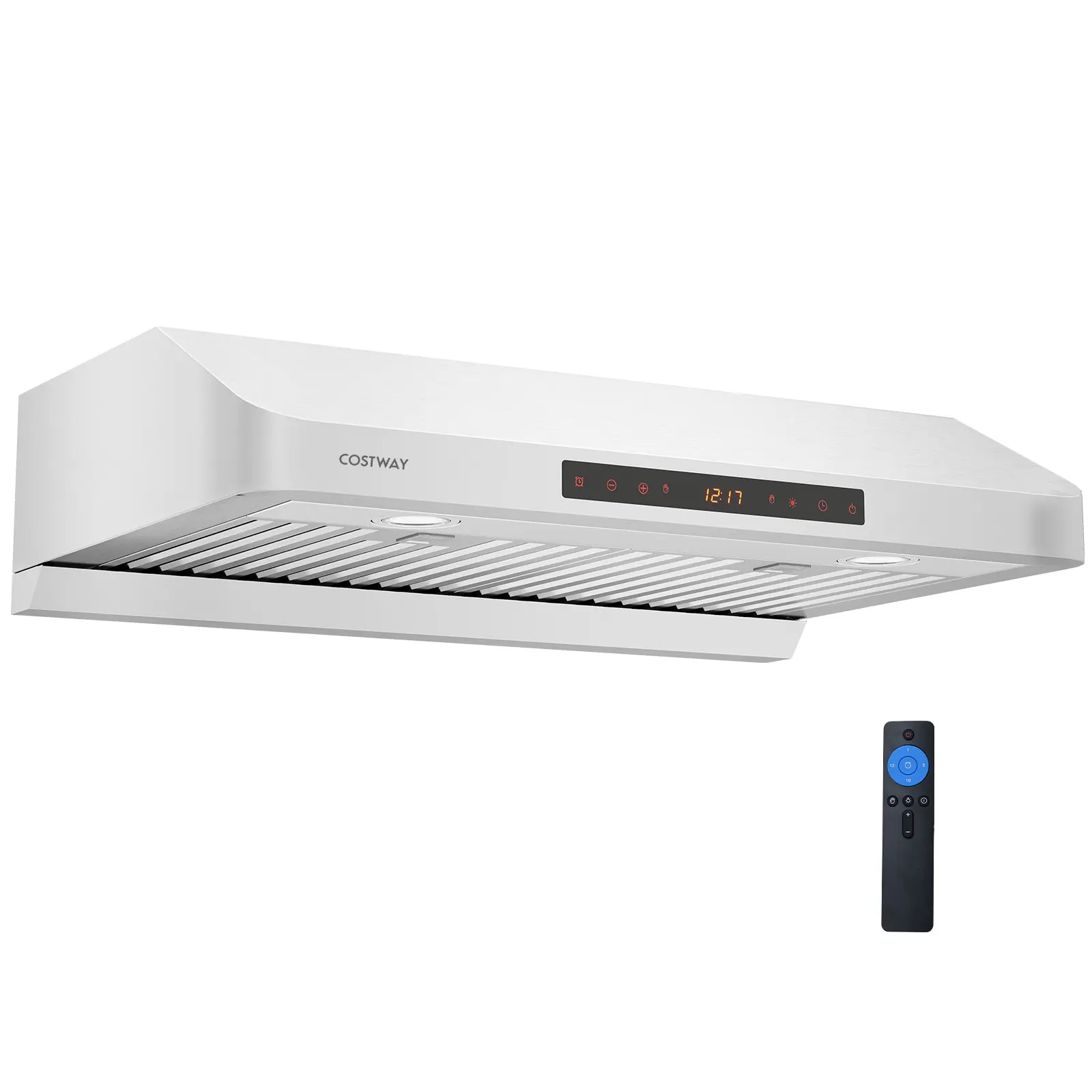 COSTWAY - 30 Inch Under Cabinet Range Hood with Oil Collector 900 CFM Stainless Steel Kitchen Vent-Silver