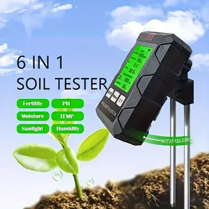 6-In-1 Smart Soil Tester, Abs Outdoor Garden Soil Detector with LED Display, Measures Humidity Temperature Fertility Ph Value, Battery Powered, Soil Test Meter