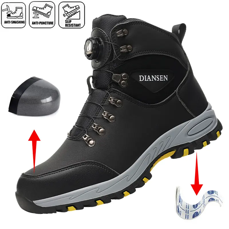 Minimalist Work Boots for Men, Steel Toe Safety Shoes with Buckle for Outdoors, Waterproof & Slip-Resistant Cloth Sneakers, Footwear, Md, Multi-Protection, Leather Upper, All Seasons, Above The Ankle But Below The Knee, Abrasion-Resistant Material, All We