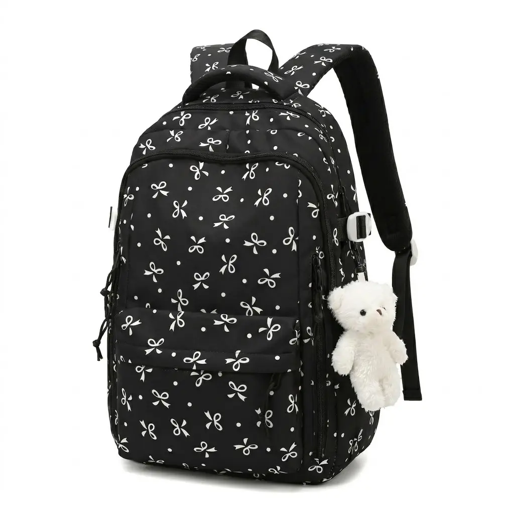 Women's Cute Bowknot Casual Backpack, Lightweight Water-Resistant Nylon Daypack with Anti-Theft Zipper & Padded Laptop Sleeve - Cute Backpacks for School, Book Bags for Back to School