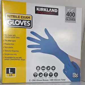 Kirkland Signature Nitrile Exam Multipurpose Gloves Large LG 400 Count Powder-Free Non-Sterile Textured Fingertips for Cleaning