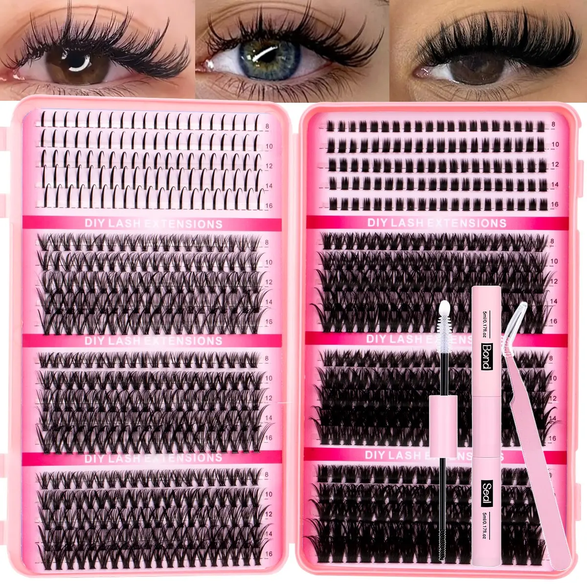 780pcs Spikes Eyelash Clusters Kit, Spikes/Bottom/20D 40D 50D 60D, Soft Lightweight, Dense Lash Clusters Set, DIY Lash Clusters Kit, Waterproof Long-Lasting, Includes Bond & Seal & Tweezers, Eyelash Extensions, Spiky Bottom Lashes, Eyelashes Clusters Kit