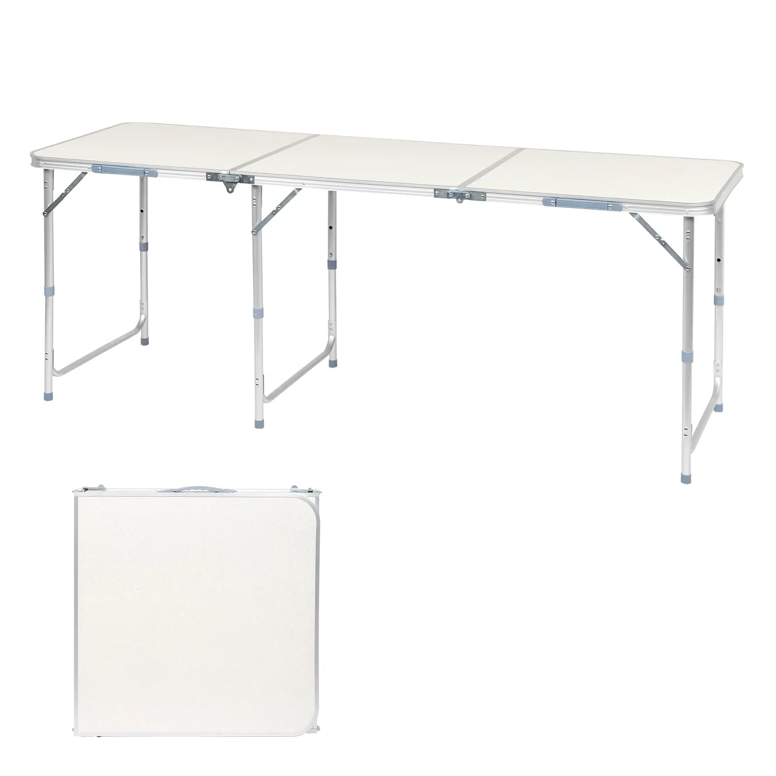 Outdoor Portable Aluminum Camping Picnic Table - 3-Level Adjustable Height, 30kg Capacity, Waterproof Top, Low-Maintenance, Food and Snacks Safe, for Campfire/BBQ Party, Garden Party, White Metal Exterior Table