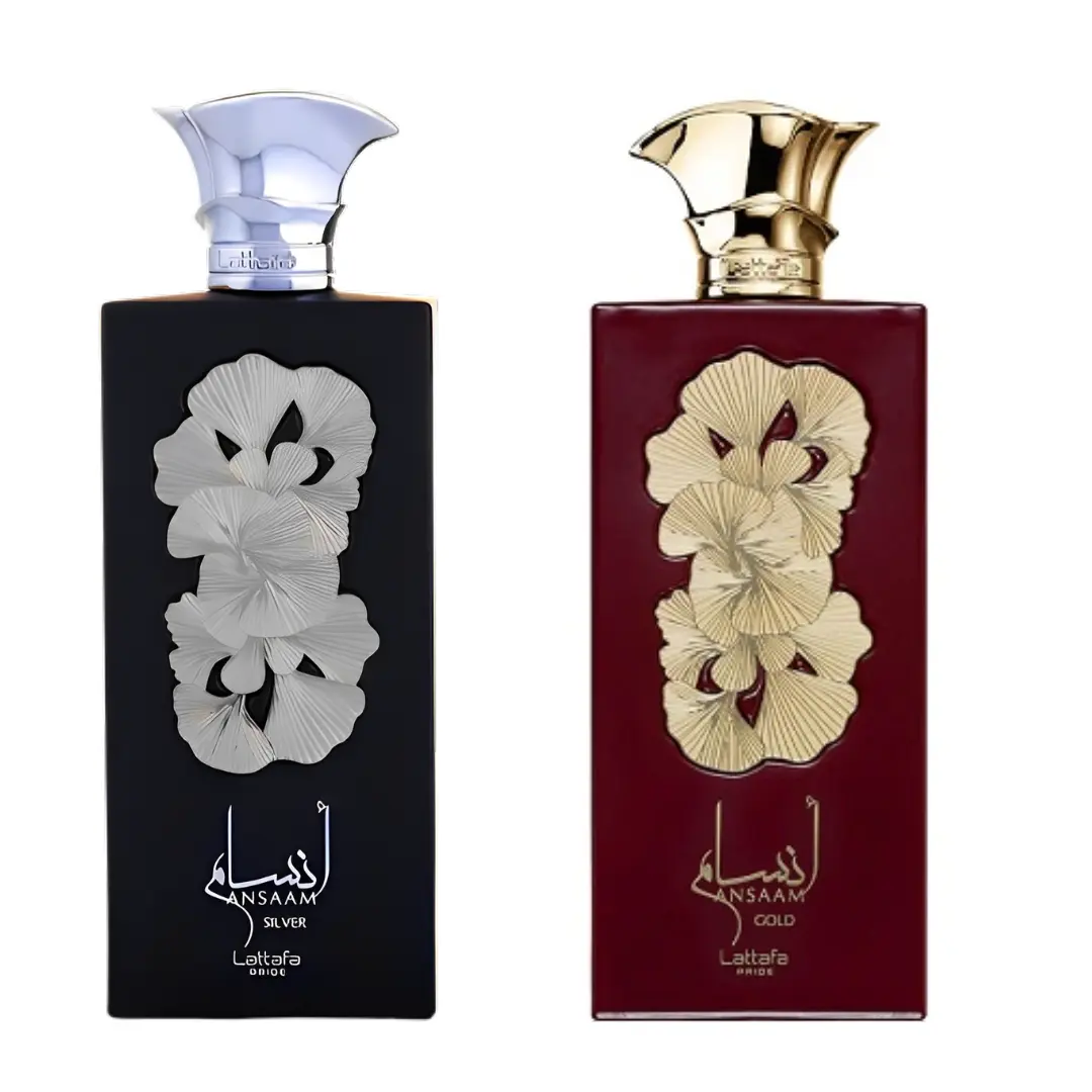 Lattafa ANSAAM Silver & Gold Unisex Alcohol-Based Oriental Blend Perfumes Multi-Pack - 2x3.4oz(100ml) with Aromatic Amberwood, Amber Vanilla, Ethnic Unisex Fragrance, Long Lasting Fragrance