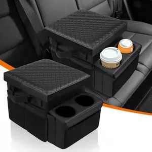 Seat Organizer with 2 Cup Holders - Foldable  Rear Bench Seat Console, 21 Qt Large Seat Organizer and Storage,  Seat  Storage Box (Black)