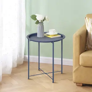 VECELO Metal Side Table for Small Space Outdoor Patio Side Table Round Metal Bedside Table Waterproof Removable Tray Round Decorative Table Suitable for Living Room Bedroom Balcony Office
