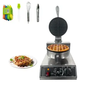 Commercial Waffle Maker,1200W Stainless Steel Nonstick Round Waffle Iron with 122℉ to 572℉ Temp Range & Time Control, for Household Bakeries Snack Bar