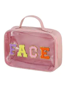 Letter Patch Makeup Bag, Transparent Multi-Functional Travel Kit, Large Capacity Cosmetic Organizer, Outdoor Handheld Storage Case