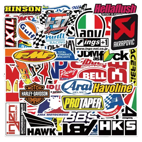 50pcs JDM Car Modification & Racing Brand Stickers Pack, Waterproof Motorcycle & Auto Logo Decals, Automotive Decals for Helmet, Laptop, Car Window & Tool Box, Tuner Gift, Decal For Cars