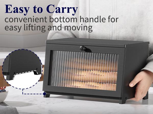 Bamboo Bread Box, Double Layer Bread Storage Box for Kitchen Counter, Large Capacity Bread Bin, Black Bamboo Bread Box, Double Layer Bread Storage Box for Kitchen Counter, Large Capacity Bread Bin, Black