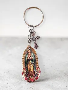 Virgen mary with cross key chain