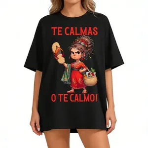 Summer t Shirts Women's Funny Mexican Spanish Mom "Calm Or I Will Calm You" Graphic T-Shirt