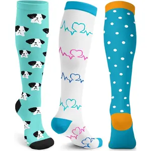 3 Pack  Compression Sock for Women and Men, High Socks  Support for Running Athletic Travel