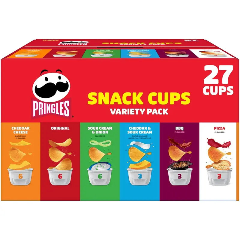 Pringles Potato Crisps Chips, Lunch Snacks, Snack Cups, Variety Pack, 19.5oz Box (27 Cups)