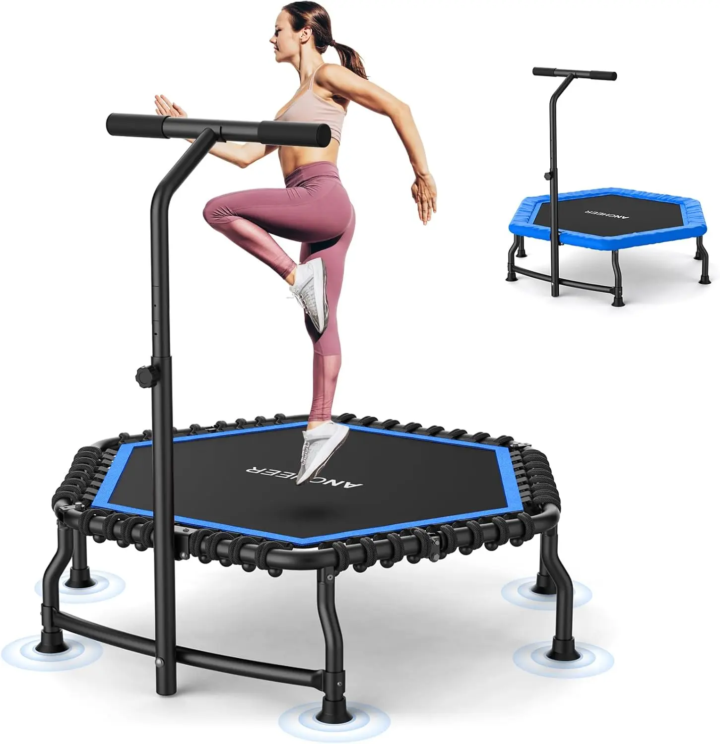 ANCHEER Trampoline, 50'' Rebounder Trampoline for Adult with Bar, Indoor Mini Trampoline, 550LBS Fitness Trampoline with Bungee, Jumping Cardio Equipment, Exercise Trampoline at Home Gym,SummerWins,father'sdaygifts,bathingsuitwomenset