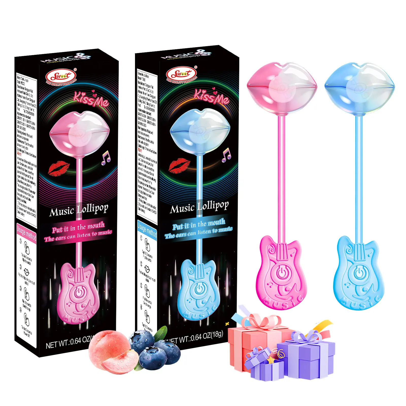 SWOOT Music Lollipop 2 Pack, Lips Shape, Plays Happy Birthday Song, Sugar Free Candy for Kids, Funny Birthday Party Favor, Strawberry & Blackberry Flavor campingessentials