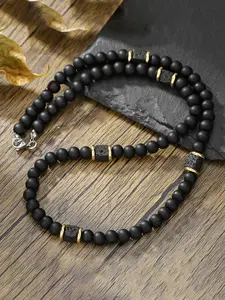 1PC Fashion Europe Vintage Black Beads Lava Stone Beaded Daily Wear Necklace for Men Jewelry High End Necklace