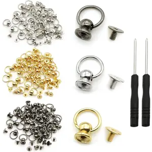 8mm Zinc Alloy Screwback Round Head Rivets with Pull Ring Studs - 120 Pcs (40 Pcs Per Color) DIY Crafts Leather Fasteners with Mini Screwdriver for Purse, Wallet Decoration