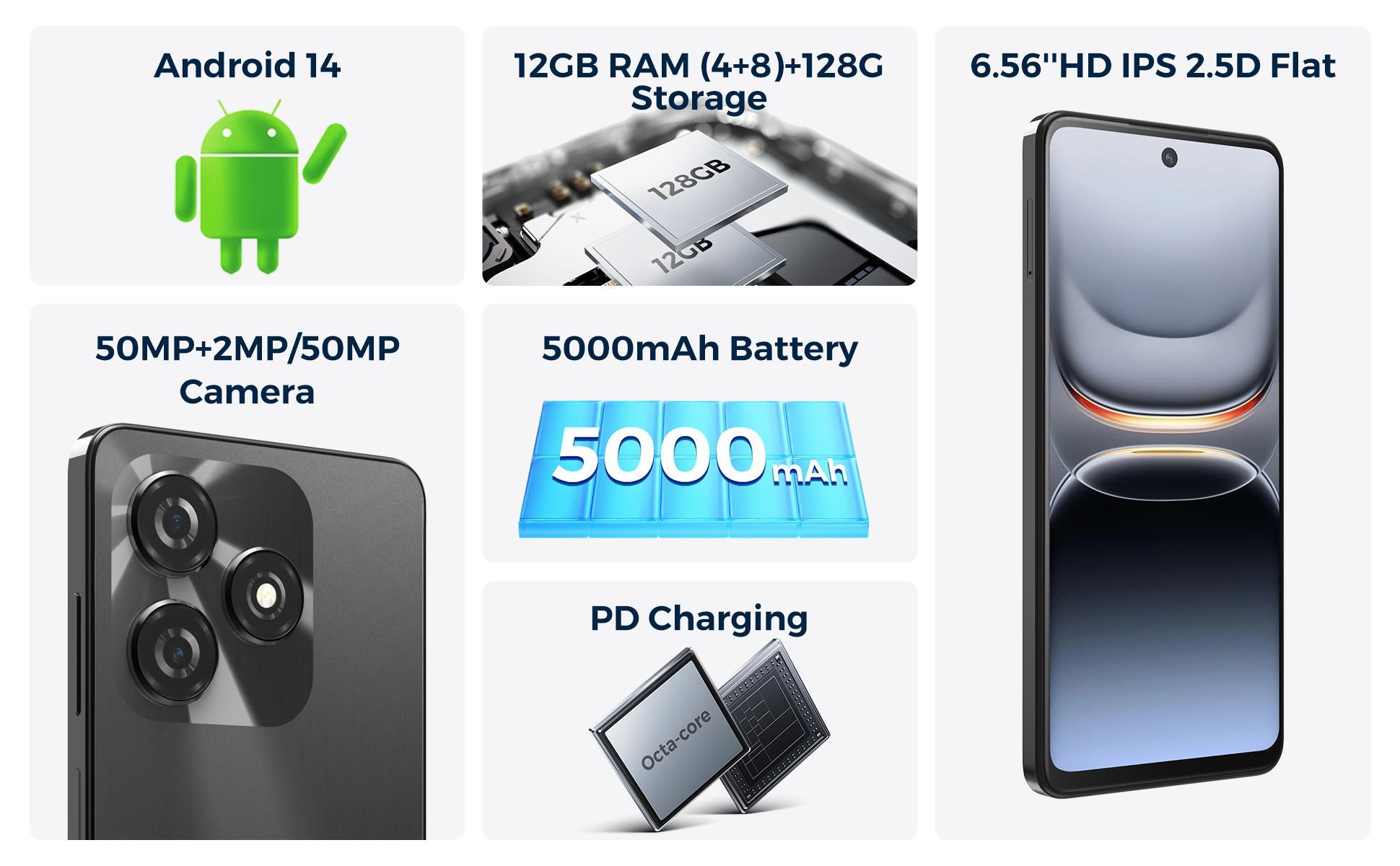 [Mother's Day] MIRO C1 Selfie & Stream Camera Phone – Dual 50MP Front & Back Cameras, 5000mAh Battery, 12GB RAM + 128GB Storage, Android 14, Unlocked Dual SIM – Perfect for Vlogging, Live Streaming, Travel, Social Media & Daily Use